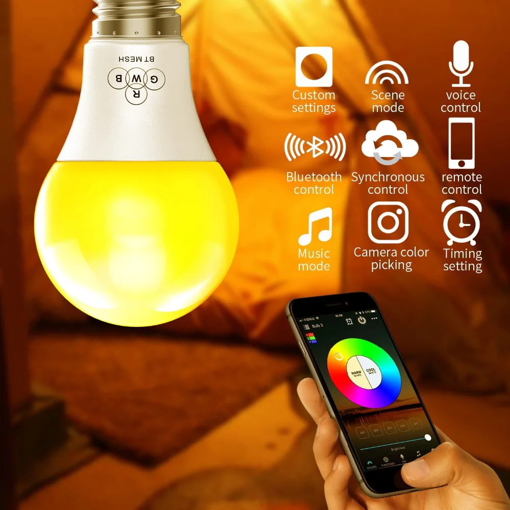 Смарт-светильник Timethinker E27 WiFi, многоцветная Лампа с регулируемой яркостью, пробуждающий светильник s светодиодная лампа RGBW, совместимая с Alexa Google Assistant