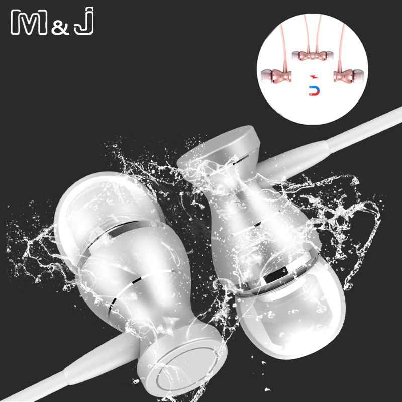 M& J J9 Металлические Магнитные спортивные наушники для бега наушники-вкладыши четкий стерео звук с микрофоном гарнитура для мобильного телефона MP3 MP4 PC