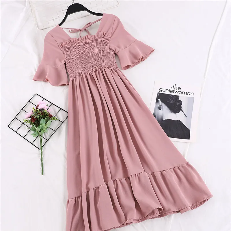 WKOUD Для женщин шифоновое платье модные пикантные Карамельный цвет платья