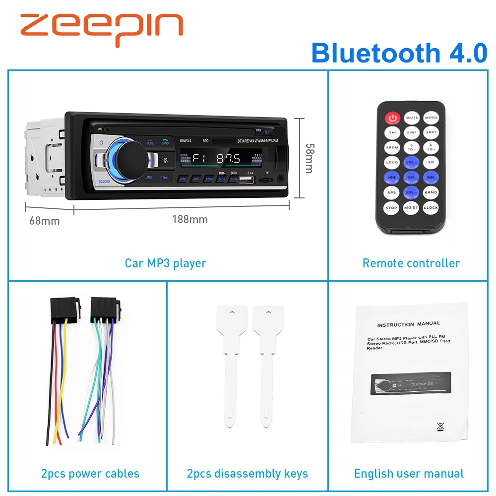 12 В Bluetooth 4 0 Автомобильный MP3 плеер ЖК дисплей Авто Стерео Аудио FM радио двойной USB