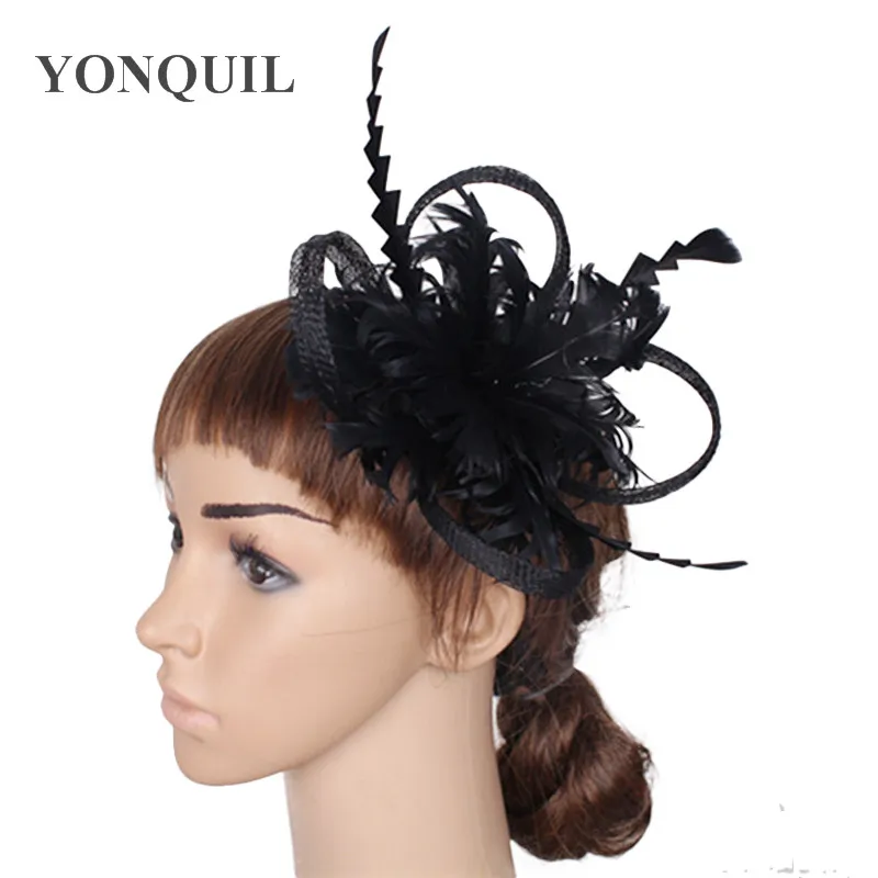 

Elegant Sinamay Headpieces Feather Fascinator Hair Accessories 17 Color Wedding Bridal Headwear Occasion Cocktail Millinery Hats