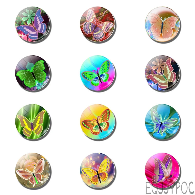 

12pcs Colorful Butterfly 3d Fridge Magnets Set 25mm 30mm Glass Dome Gemstone Magnetic Refrigerator Sticker Home Decor cute gift