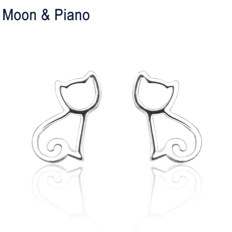 Серьги-гвоздики Кошки из стерлингового серебра 925 для женщин, модные, изысканные, простые, красивые, высокого качества.