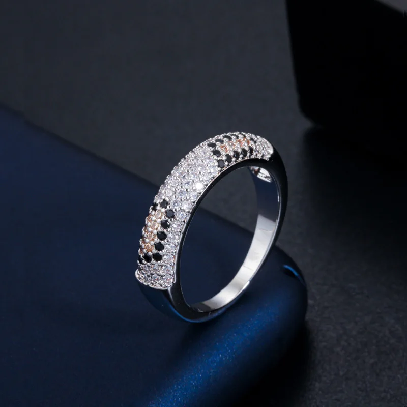 Silver CWWZircons Модные кубический цирконий проложить серебро и розовое золото цвет обручение Свадебные любовь кольца в виде змейки для женщин ювелирные изделия R139 - Цвет основного камня: Silver