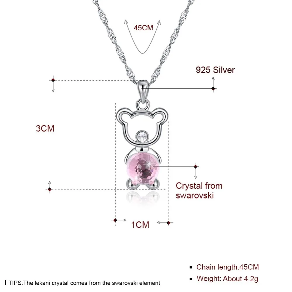LEKANI ожерелье с кристаллами Swarovski 925 подарок для дам розовое медведем роскошное