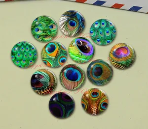 Стеклянные кабошоны ручной работы с изображением круглых павлиньих перьев, ювелирные изделия, подвеска камеи, (искусство)