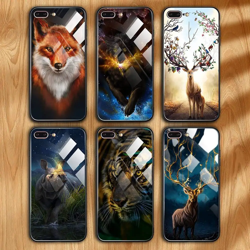 Чехол из закаленного стекла для iPhone 7 6 8 6S Plus чехол X XS MAX с животным узором мягкая