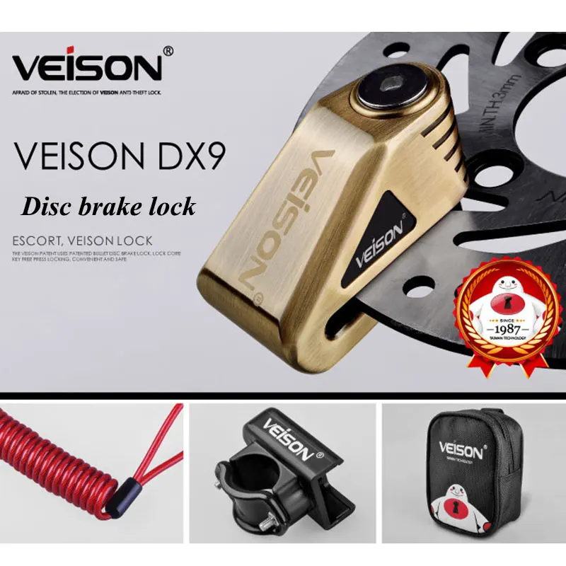 VEISON New Security Protect Anti Motorcycle Thief Electric Motobike Bike Motocross Scooter Wheel Brake Disc Lock Zinc Alloy DX9 |