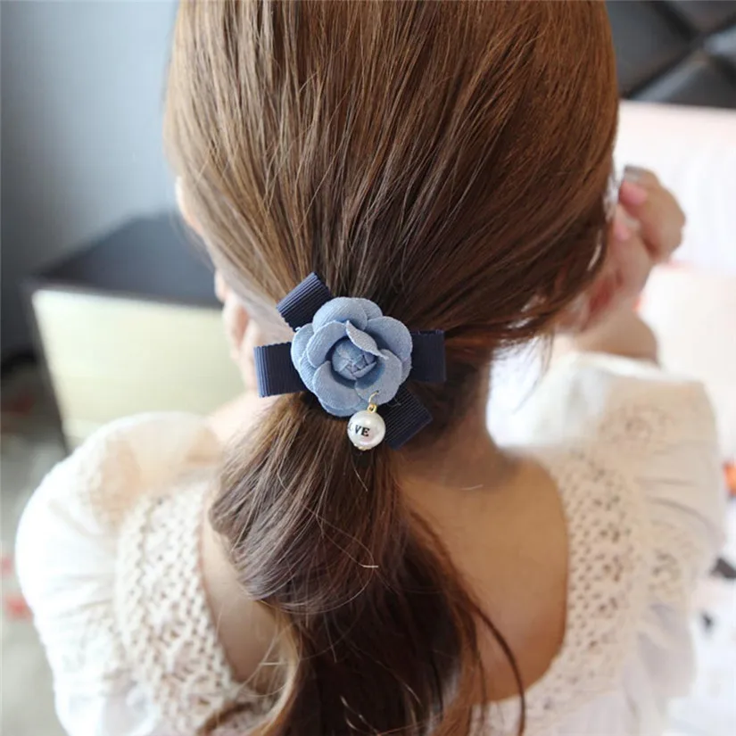 Для женщин Мода эластичный жемчуг лук повязка на голову Женский Хвостик