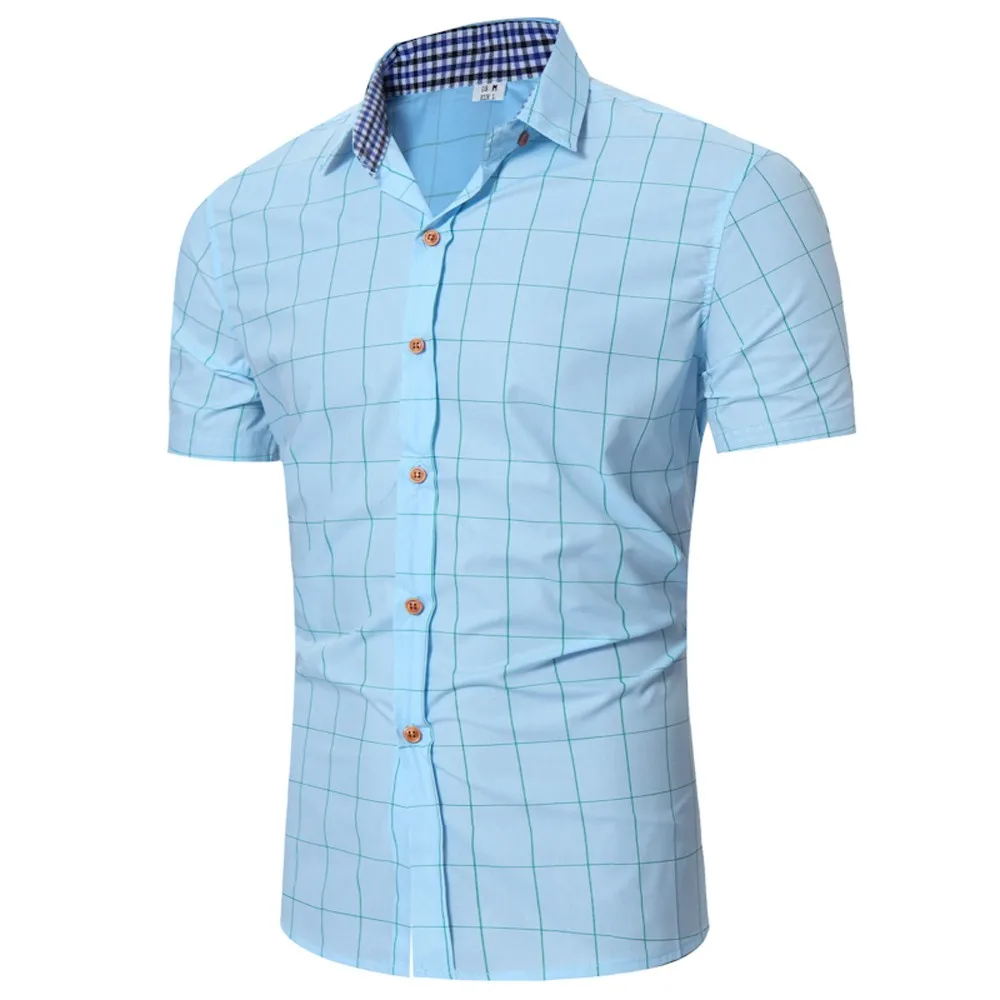 Light Blue JAYCOSIN мужские рубашки модная официальная одежда Брендовое роскошное платье, рубашка Pliad Top Fit Тонкая Блузка деловые топы с короткими рукавами 41 - Цвет: Light Blue