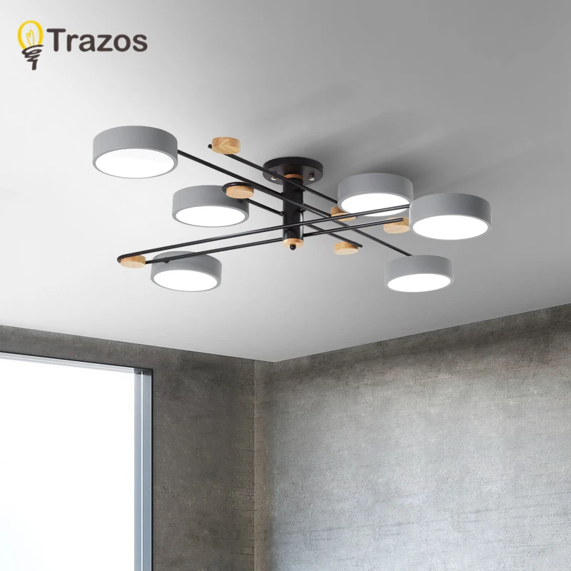 TRAZOS 220V светодиодный люстры с акриловым абажуром для спальни деревянный круглый потолок деревянные комнаты осветительные приборы