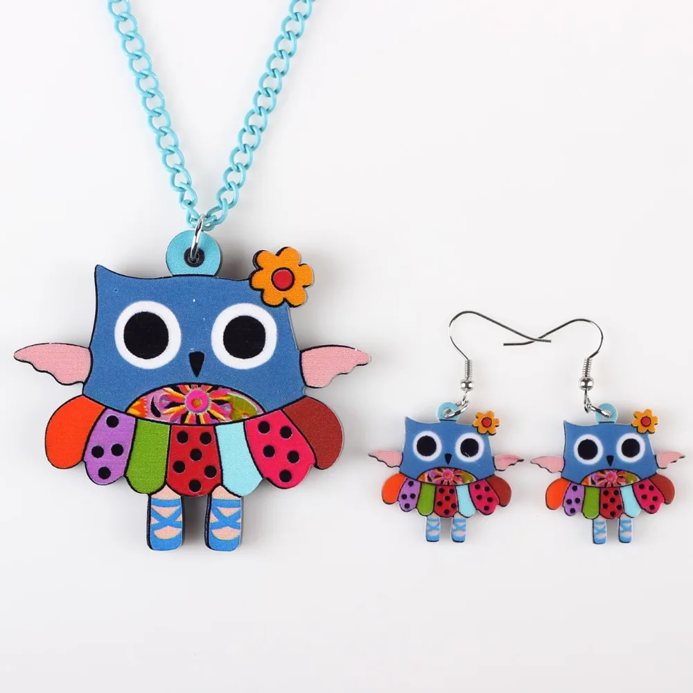 Bonsny брендовый ювелирный набор кулон в виде совы висячие серьги пять цветов хит