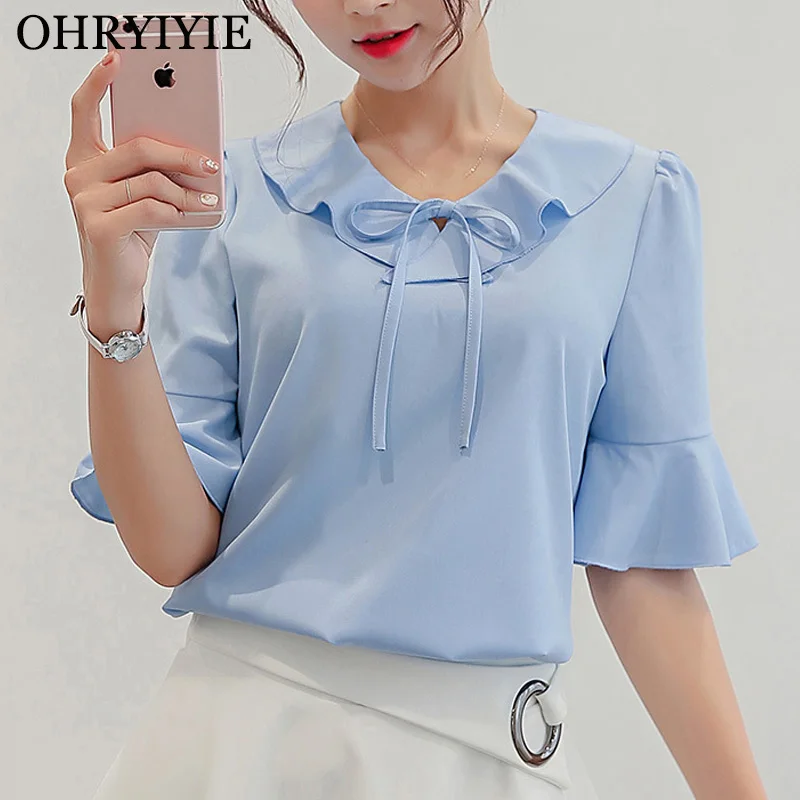 Женская шифоновая блузка OHRYIYIE Повседневная Блузка с рукавом до локтя весна-лето