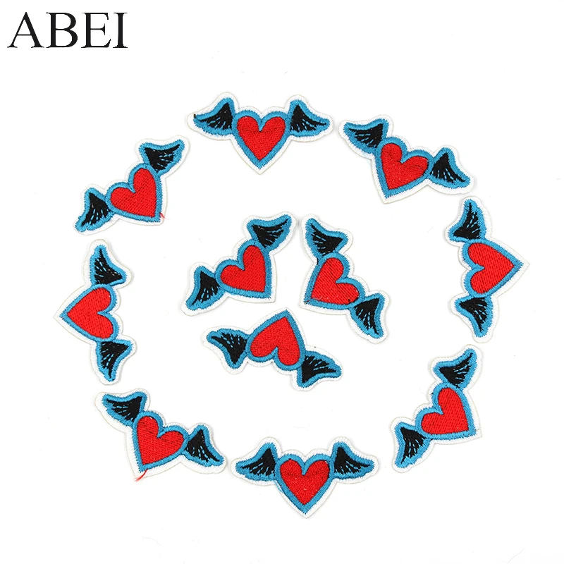 10 шт./лот нашивки с вышивкой Love with Wings Мультяшные аппликации милым сердцем для