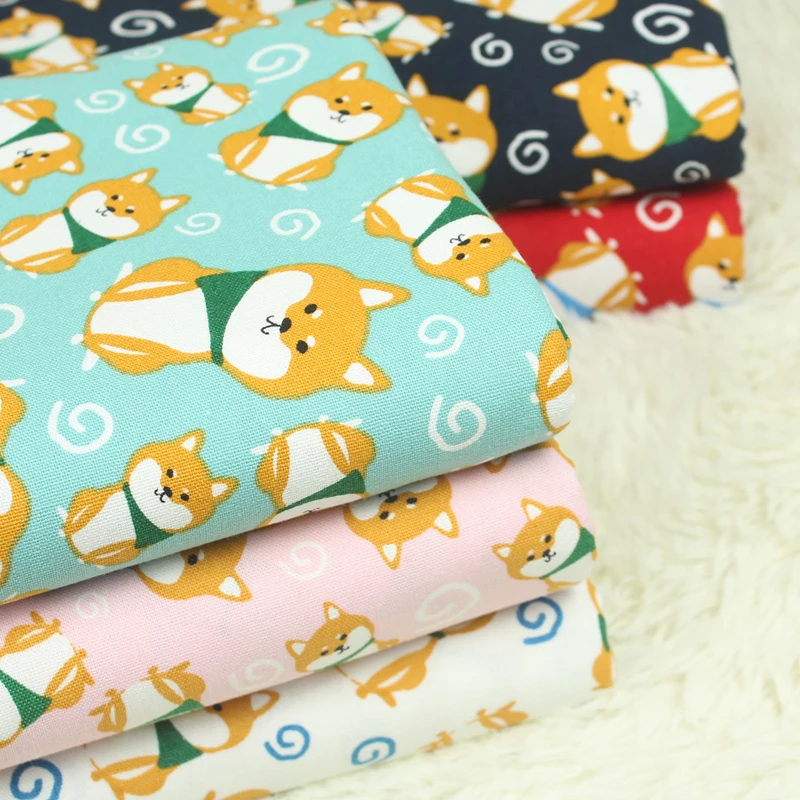 

Half Yard Export Japanese Cartoon Dog Cotton Linen Fabric, Handmade DIY Quilts Mouth Gold Package Garment Cloth CR-A18