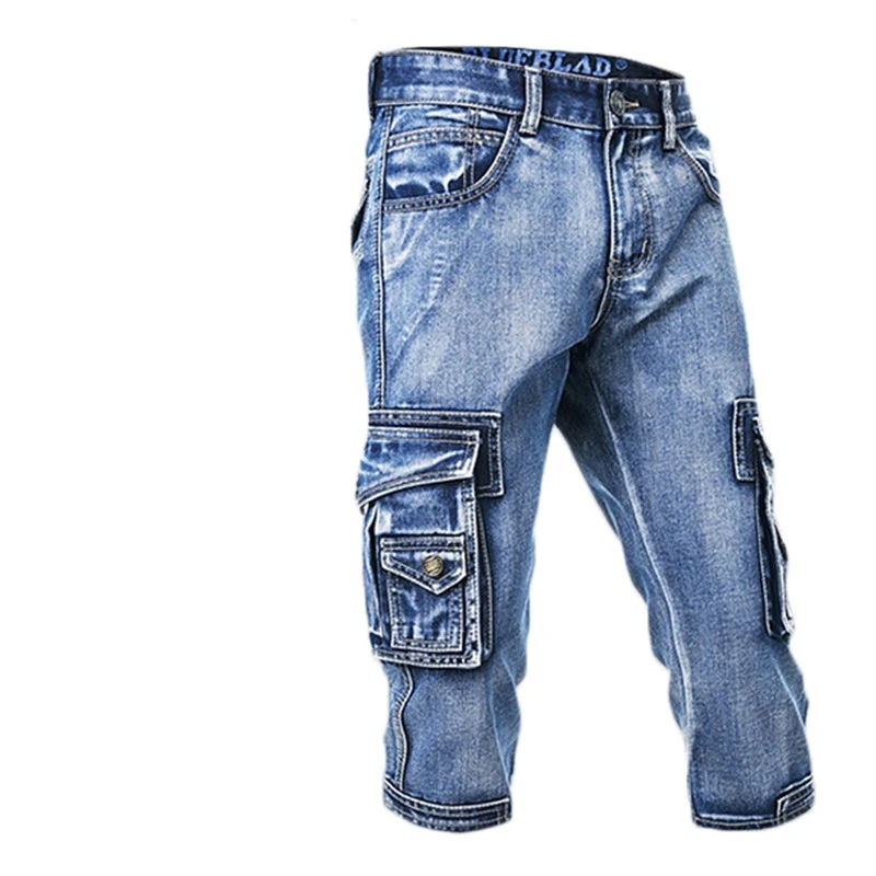2019 Summer Men's Cargo Denim Shorts Military Multi Pockets Biker Short Jeans for male x1358