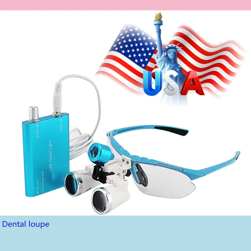 Лупы 3 5x 420 мм + светодиодный светильник (синий)|dental glasses|dental loupesloupes dental |