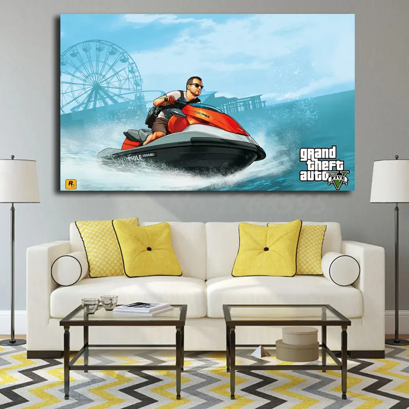 GTA 5 Майкл езда гидроцикл обои холст для живописи принт Гостиная домашний декор