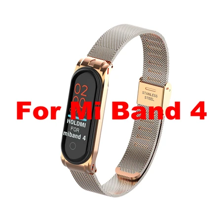 Mi Band 3 ремешок металлический браслет для Xiaomi mi ремешок 3 ремешок браслет металлическая пряжка ремень из нержавеющей стали mi Band 3 Pulseira Rose mi 3 - Цвет: mi band 4 -rose god
