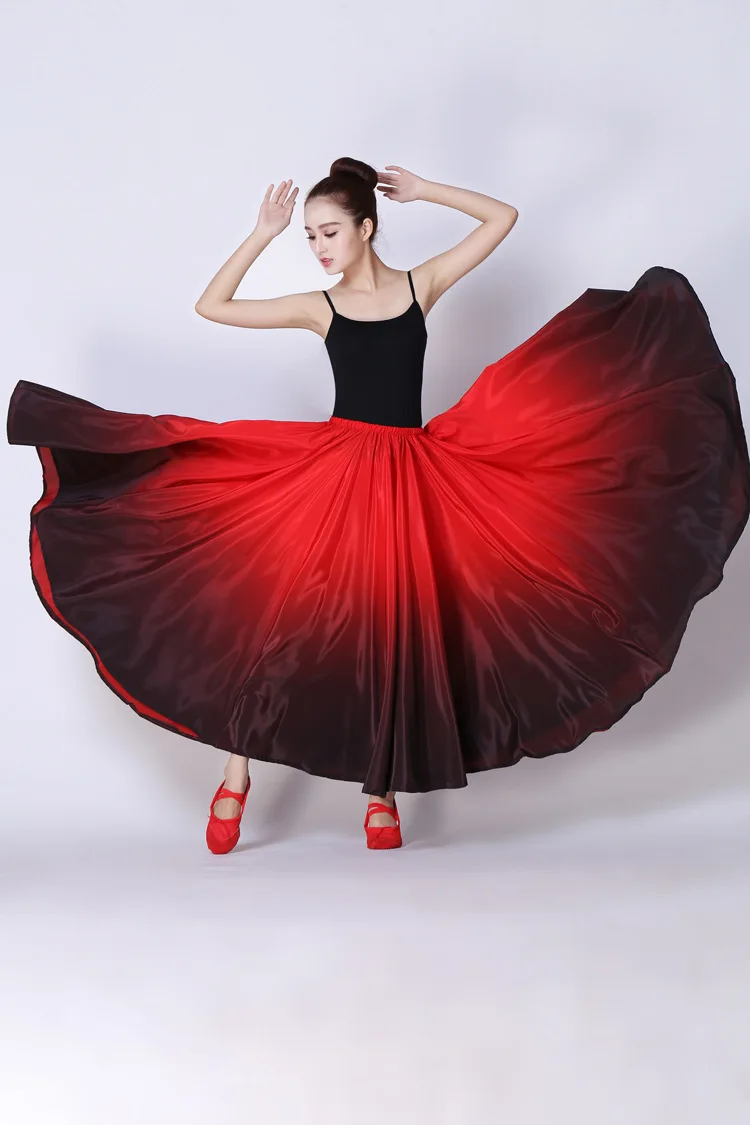 Red black Женские костюмы для танца живота, длинная юбка для танцев, большая юбка для танцев, цыганская одежда для выступлений, женское платье для танцев, атласная длинная испанская юбка - Цвет: Red black