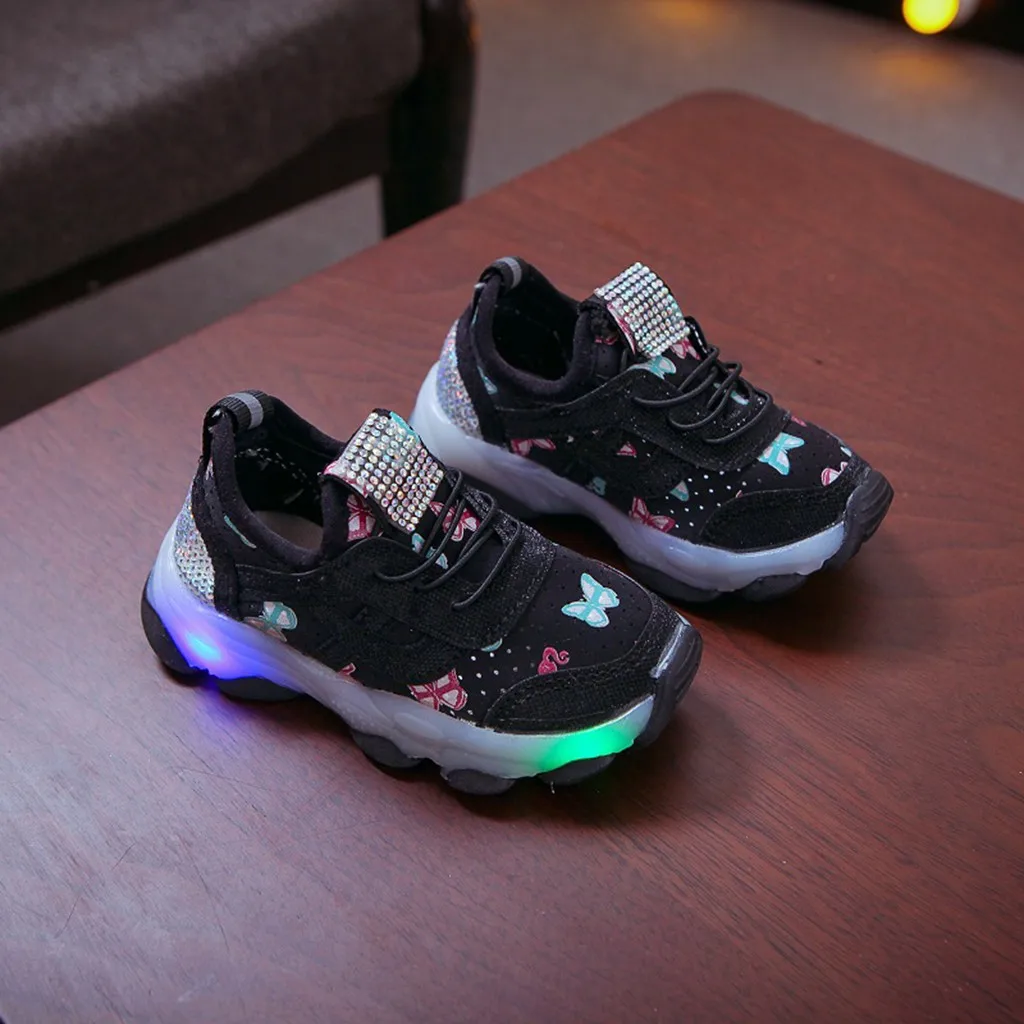 Детские кроссовки с бабочками и кристаллами со светодиодной подсветкой для