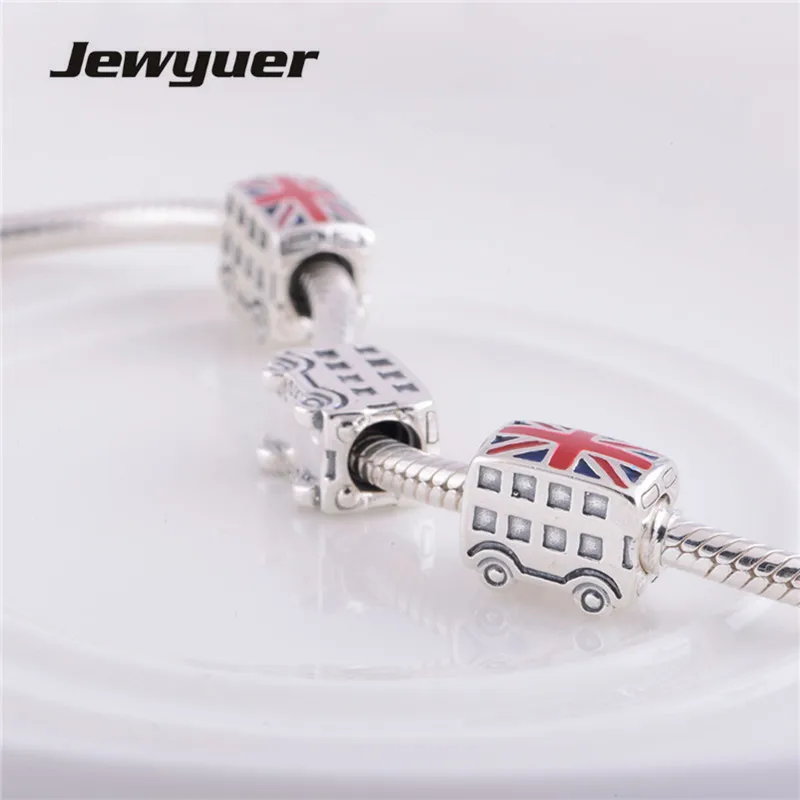 Fine jewelry Red and Blue Enamel Union Jack Bus Charms Beads fit charm Bracelet Diy 925 Sterling Silver Jewelry wholesale LW103 |