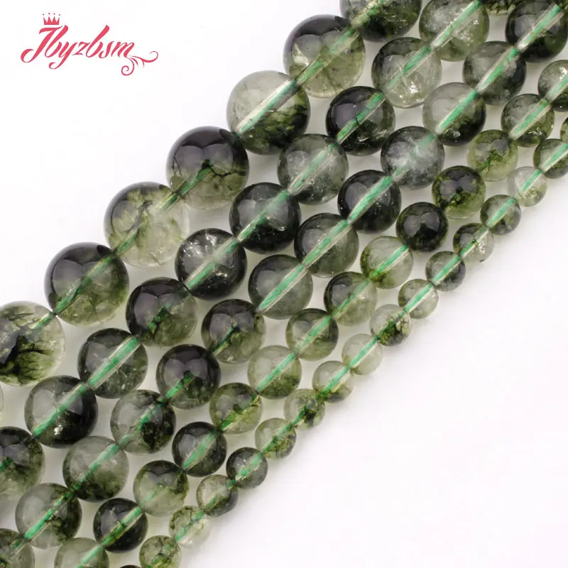 

6,8,10,12,14mm Smooth Round Green Ghost Rock Quartzs Crystal Stone Loose Beads For Necklace Jewelry Making 15" Free Shipping