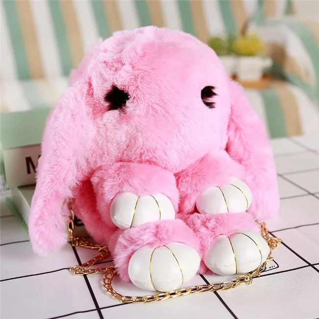 pink BABIQU, 1 шт., 33 см, модная меховая накидка для девочек, заяц, шерсть, цепи, сумочка, Женская Повседневная плюшевая сумка с мертвыми ресницами, кролик, милые подарки для детей - Цвет: pink
