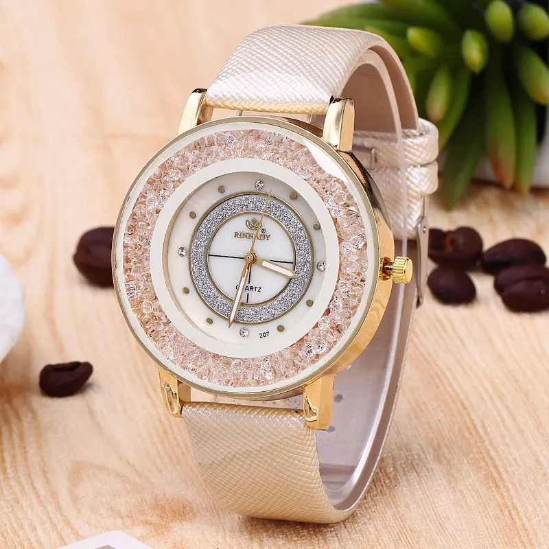 

Women's Watches Fashion Rhinestone Balls Women Watch Lady Dress Quartz Watch Women Gold Leather Wristwatch Montre Femme