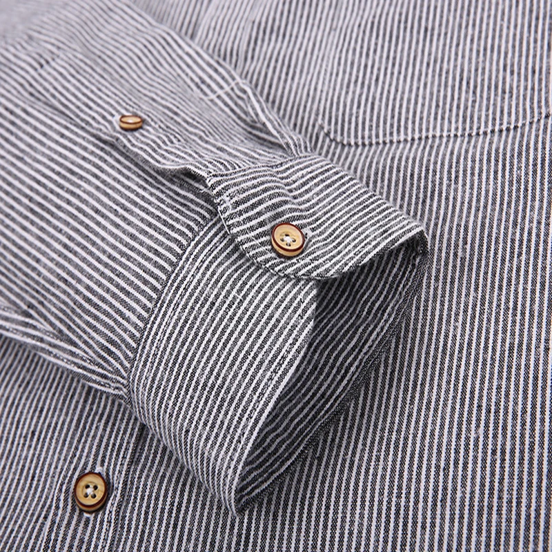 

2019 New Striped Men's Shirt Plus Size Casual Men Long Sleeve Shirt 100% Cotton Gray Pocket Decoration Slim Fit Men Shirts S-4XL