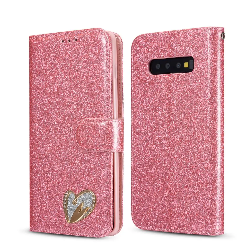 Блестящий чехол бумажник Love Heat для Samsung Galaxy S10 S9 S8 Plus Note 8 9 Flip Lether телефона S10e S7