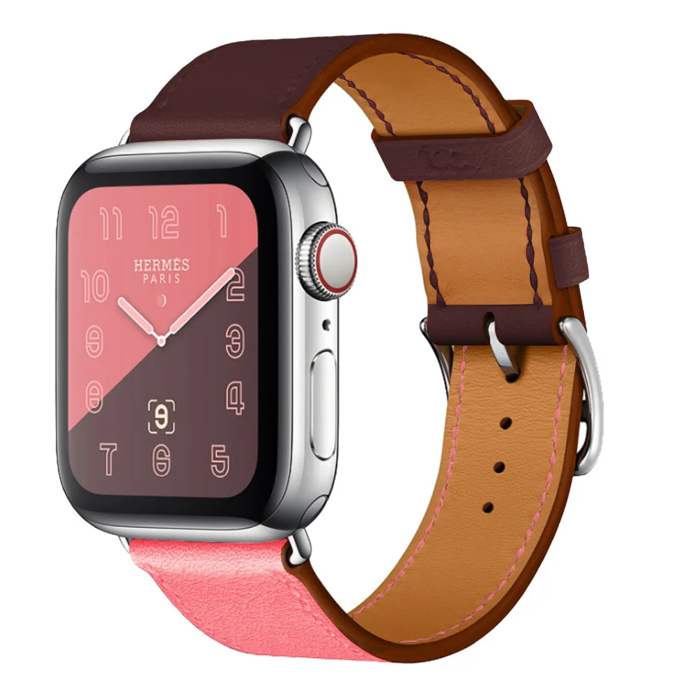 Кожаный одиночный двойной тур ремешок для Apple Watch 44 мм 40 браслет часов Iwatch серии