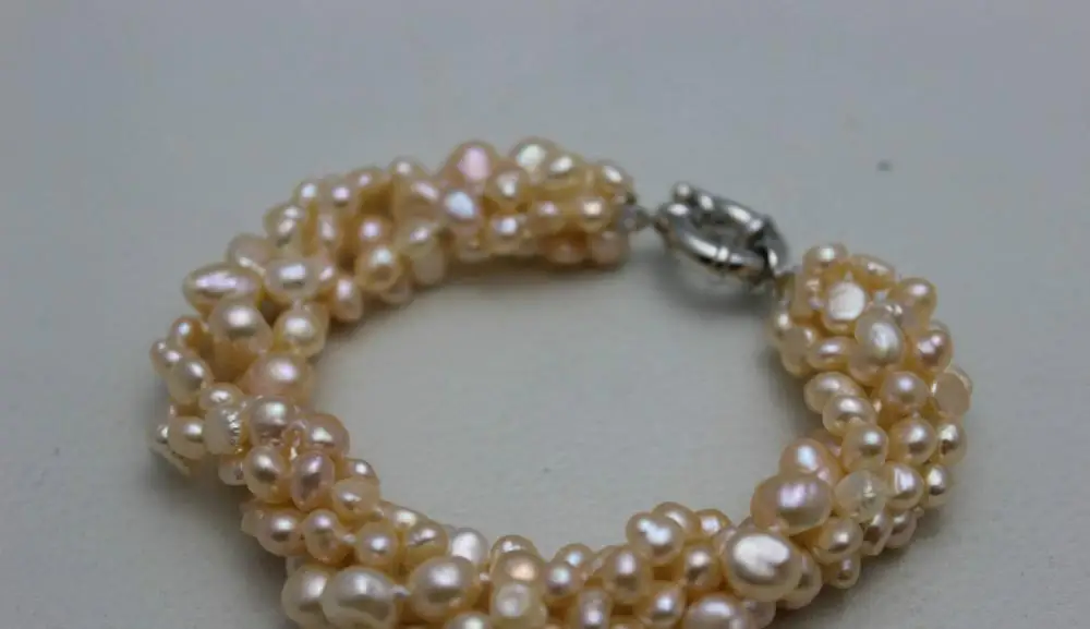 5strand twist natural pink freshwater pearl Beaded bracelet &quotHandmade&quotAlloy 9&quot &gt&gtfree shipping -Bride jewelry free |