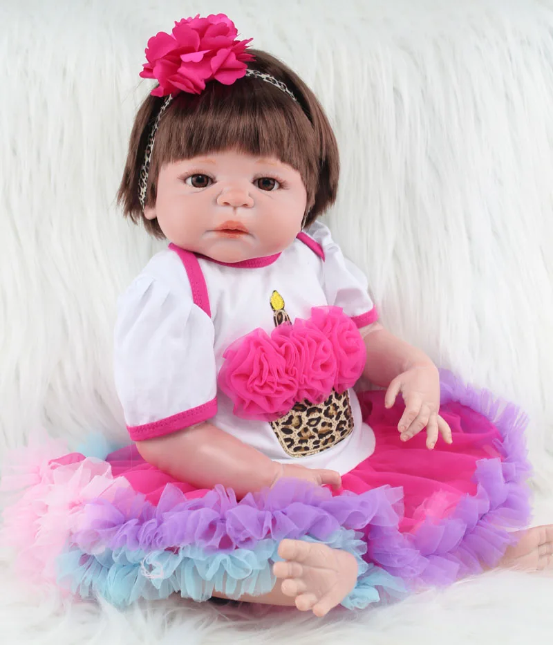 

55 CM Full Silicone Reborn Girl Doll Lifelike Princess Newborn Toddler Babies Dolls Lovely Birthday Gift Bathe Toy