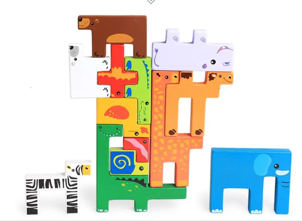 Montessori Wooden Cartoon Animal Peg Blocs 3D Puzzle Shape Learning Education and Development Toys for Children | Игрушки и хобби
