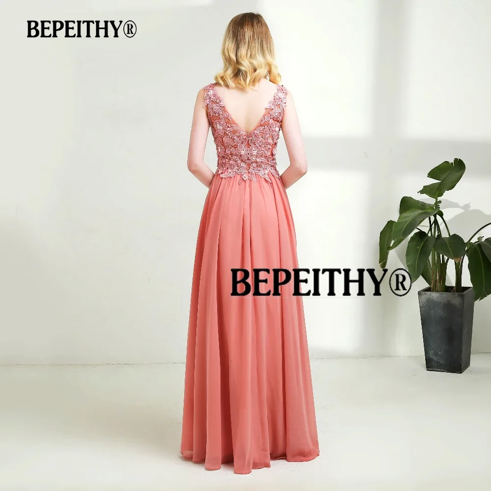 Vestido de festa, длинное вечернее платье с v-образным вырезом, розовые вечерние платья с кружевными цветами, элегантные вечерние платья, горячая Распродажа, длина до пола, платья для выпускного вечера