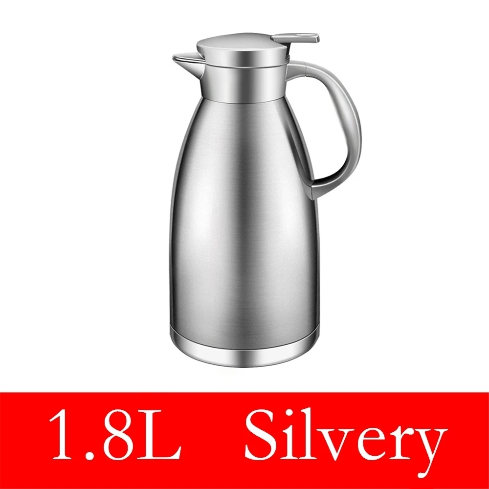 1.8L Silvery 60/78 унции тепловой горшок из нержавеющей стали с двойными стенками Вакуумный Термос 12 Hour сохранение тепла термос кофе чай вода горшок - Цвет: 1.8L Silvery