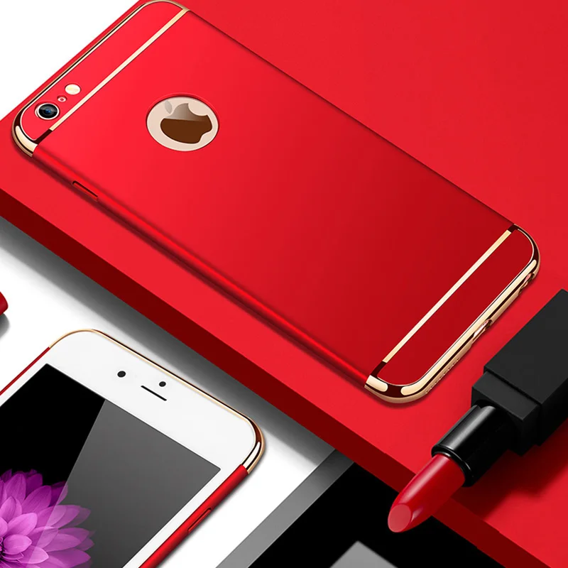 Роскошный защитный чехол 3 в 1 простой с покрытием для iPhone 5 6 6S Plus 7 удобная красная