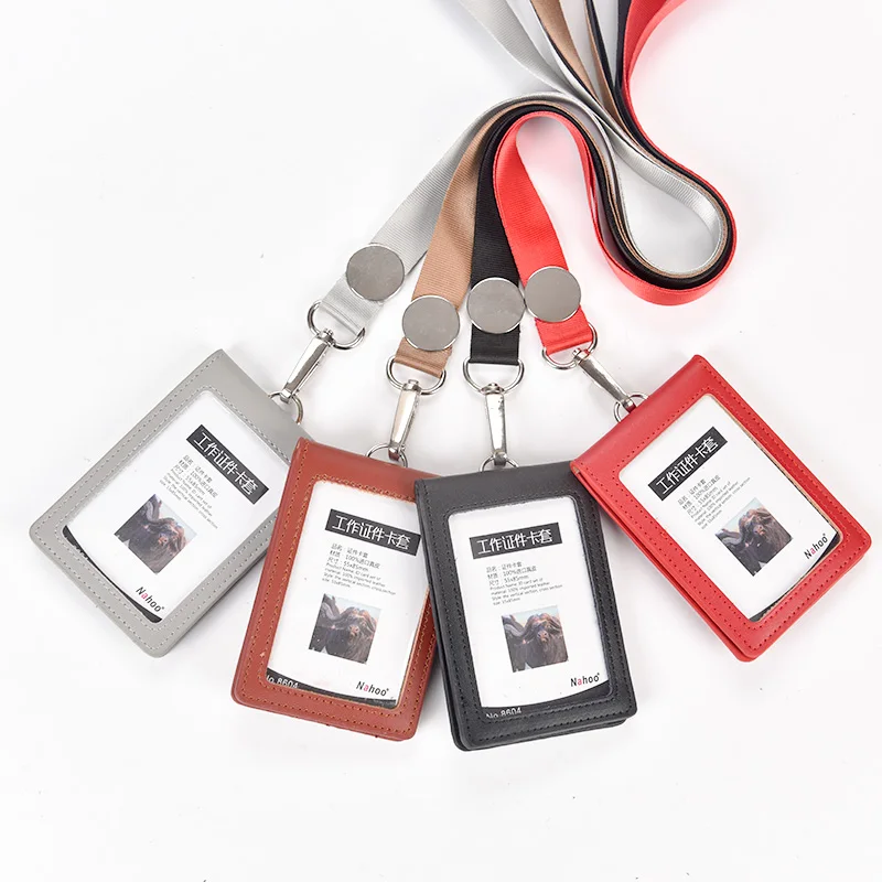 

Чехол NAHOO из натуральной кожи для удостоверения личности, визитница, держатель для карт с ожерельем и ремешком, логотип на заказ, товары для компании