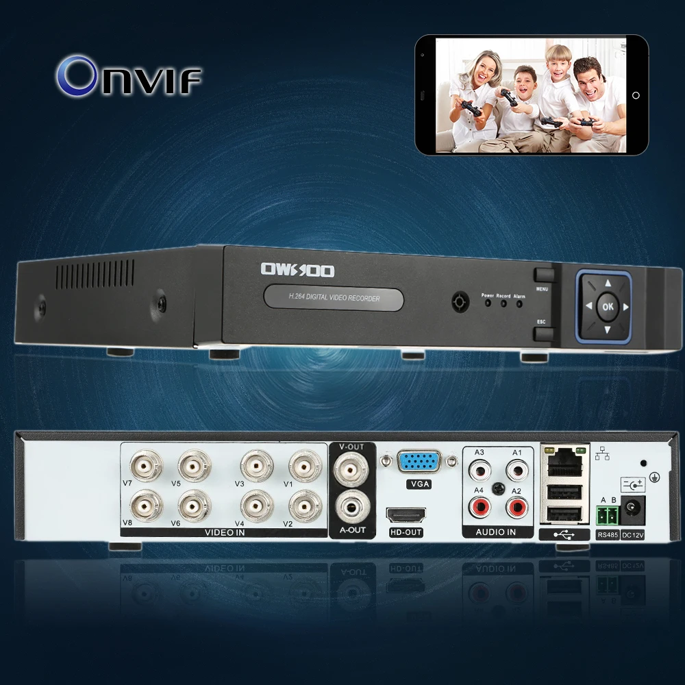 OWSOO XVR 8CH Channel 1080P Hybrid 5 in 1 PTZ Network DVR CCTV P2P APP Control Обнаружение движения для камеры