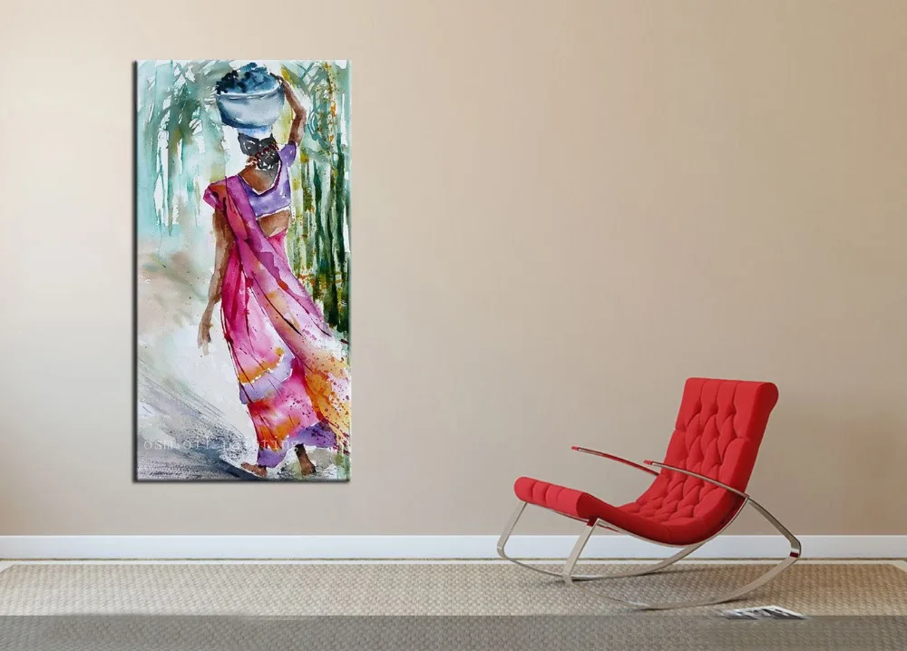 Handmade Calligraphy Home Decoarative Wall Artwork Picture Hand Painted Watercolor Portrait Hindu Woman Oil Painting on Canvas | Дом и сад