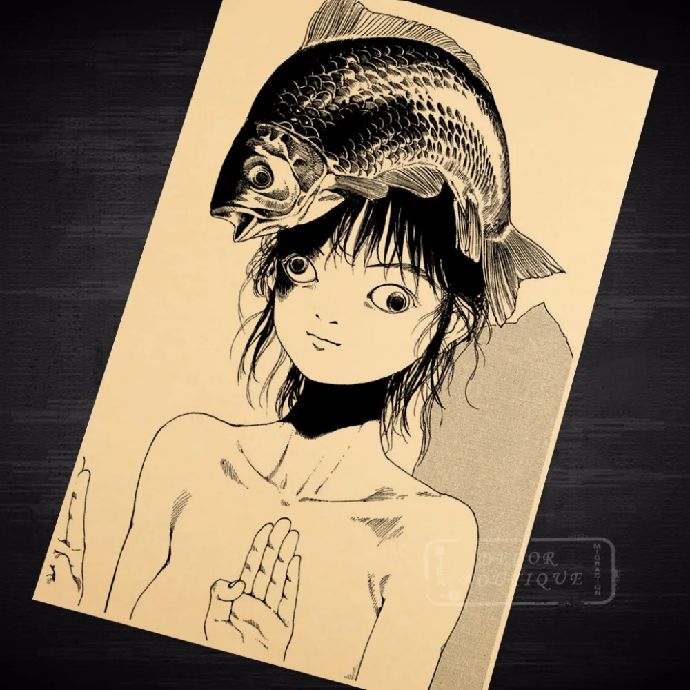 Серия комиксов для девочек голова рыбы Shintaro Kago manga Akira Toriyama Ретро винтажный Плакат