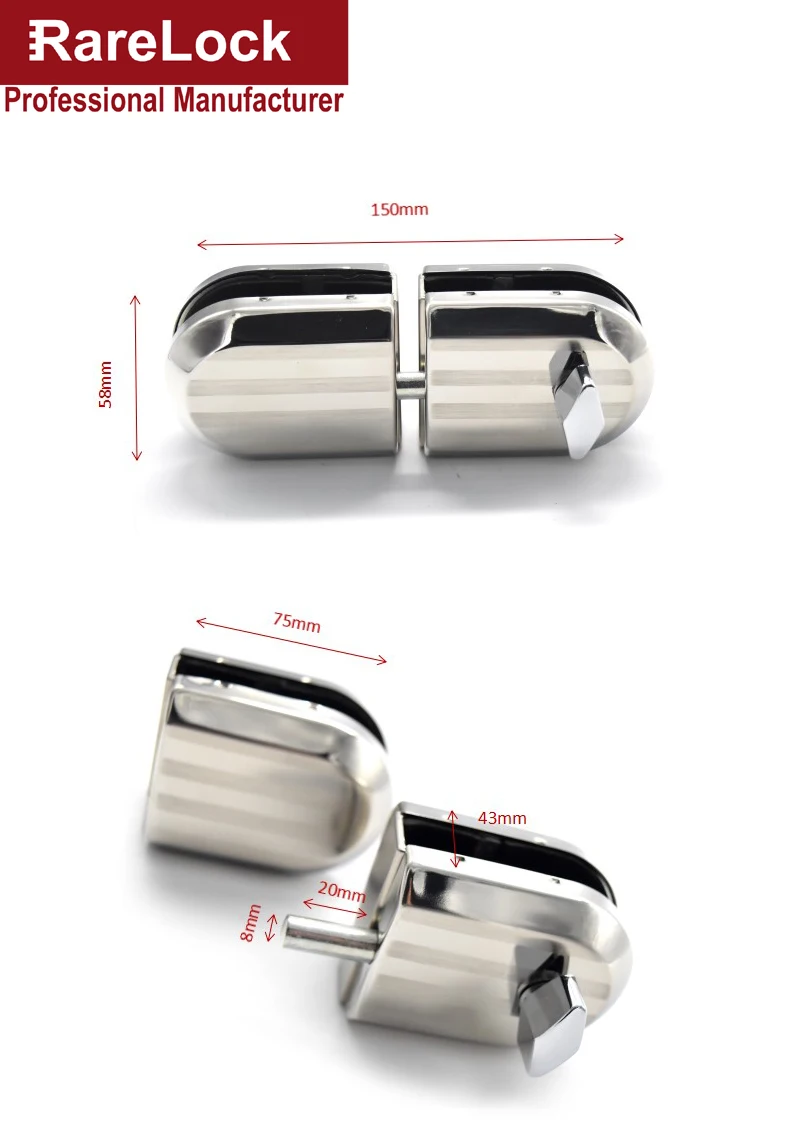 Стекло замок для дверей с Нержавеющая сталь оконные замки Ванная комната Для