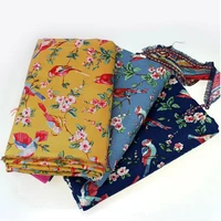 printed flowers birds linen and cotton cloth meter dress tissu tablecloth home decorative sewing textile fabric 2001bl