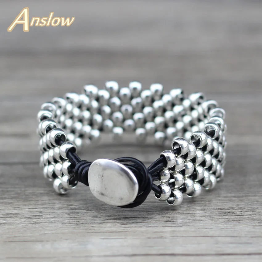 Anslow Лидер продаж Модный шарм дизайнер жесткий ручной работы DIY Strand Серебряные бусы Высокое качество кожаный браслет браслеты LOW0644LB