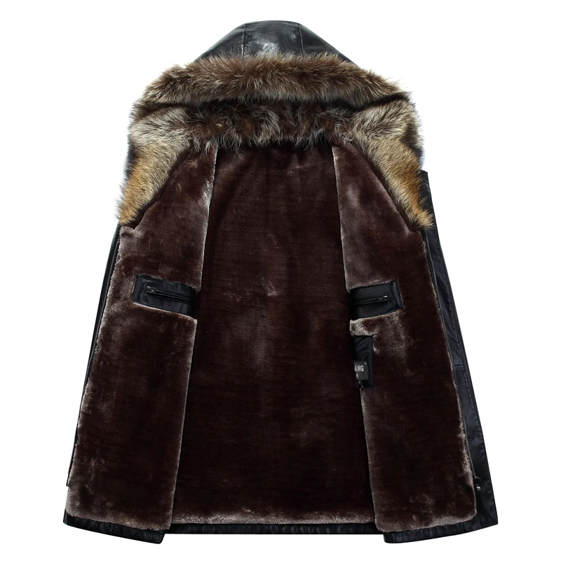 Мужская куртка из искусственной кожи Mu Yuan Yang зимняя с капюшоном большие размеры