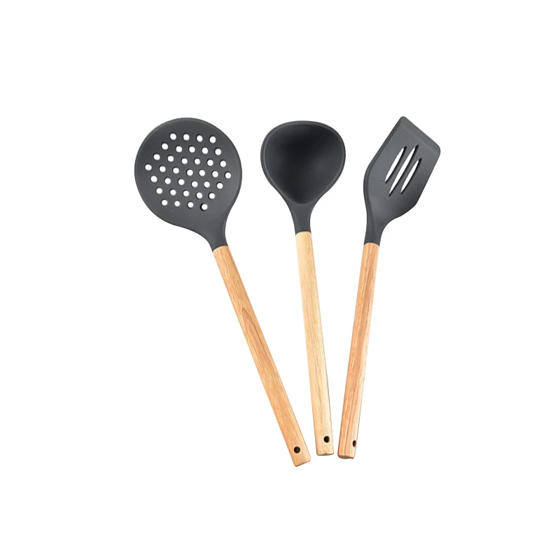 3Pcs Gray 7 шт./компл. деревянный силиконовый Кухня Пособия по кулинарии набор посуды с антипригарным покрытием спагетти дуршлаг инструменты Кухня аксессуары - Цвет: 3Pcs Gray