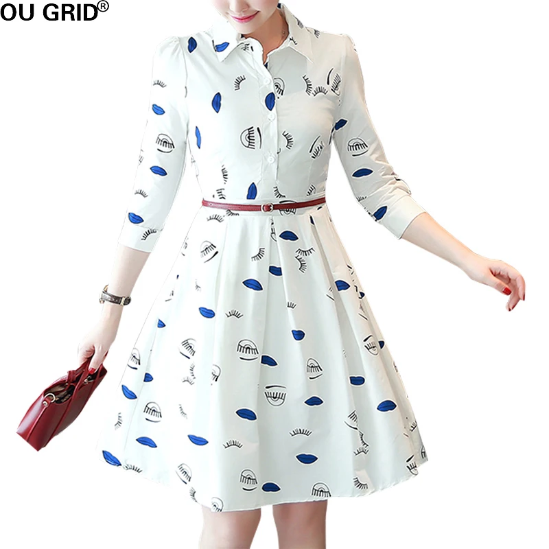 Женское офисное платье с рукавом три четверти цветочным принтом|dress women elegant|office