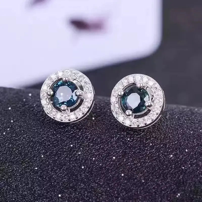 Женские серьги гвоздики из серебра 925 пробы с натуральным сапфиром|stud earrings|jewelry