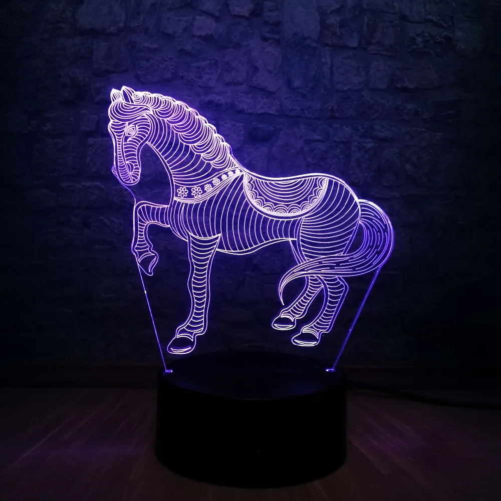 Новинка 3D светодиодный настольная лампа Pentium horse 7 смена Цветов RGB Ночник